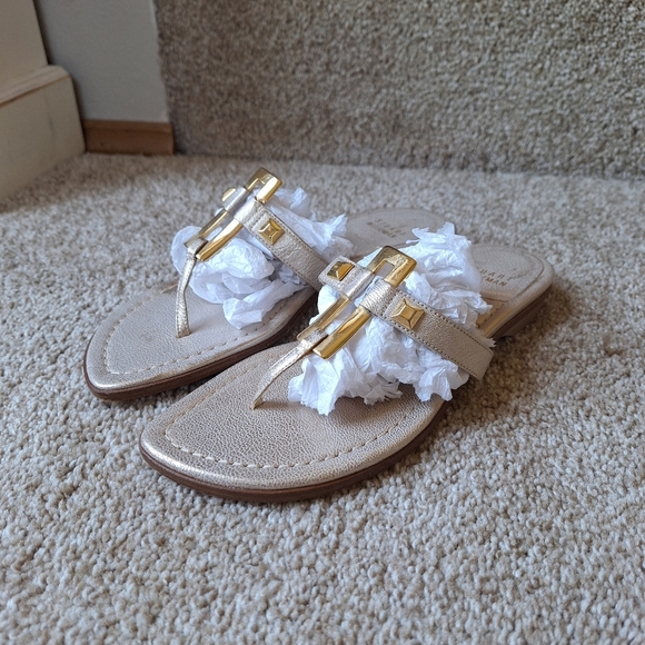 Stuart Weitzman Womens Metallic Gold Flip Flop Sandals. Size 5.5 - Picture 1 of 10
